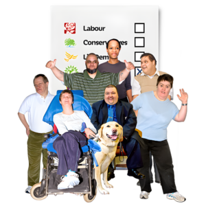 graphic of a polling card and a group of people