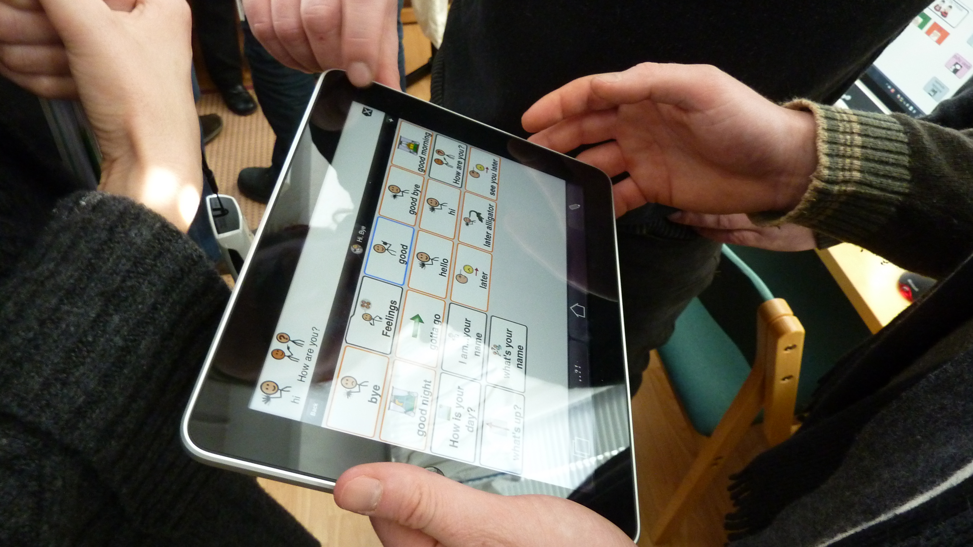 Person using a communication app on an ipad