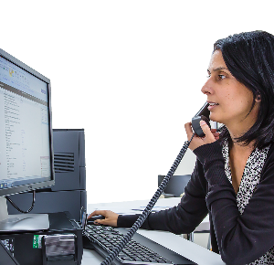 A woman speaking on the phone