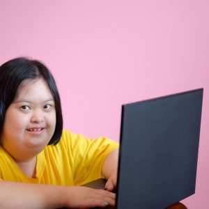 Woman working on a laptop